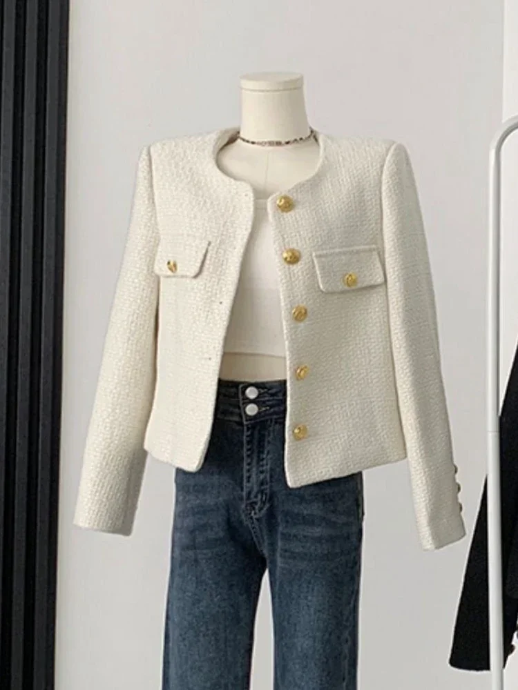 High Quality Fashion Small Fragrance Tweed Jacket Coat Women Korean Elegant Coats 2023 New Spring French Vintage Outerwear Top