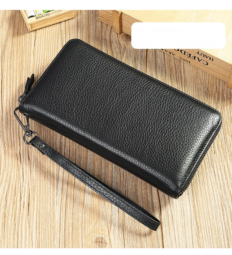 

Men's First Layer Cowhide Clutch Bag Men's Leather Long Wallet Multi-functional Causal Fashion Clutch Bag Long Purse with Strap