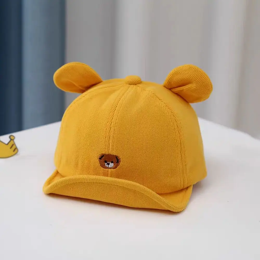 Warme, verstellbare Kinder-Fischermütze, Cartoon-Bär-Ohr-Baby-Visiermütze, einfarbig, bestickt, Baby-Sonnenhut für Jungen