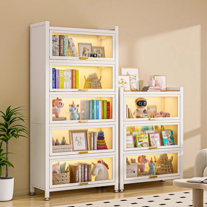 Household steel bookcase with door dust-proof bookshelf Display cabinet Multi-layer floor wrought iron storage cabinet