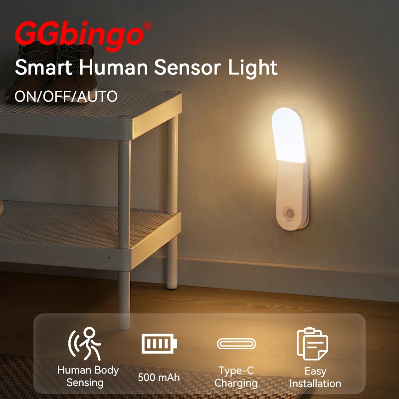 

USB Rechargeable LED Induction Charging Night Light with Human Body Sensing Motion Sensor for Smart Stairway Closet Bedroom