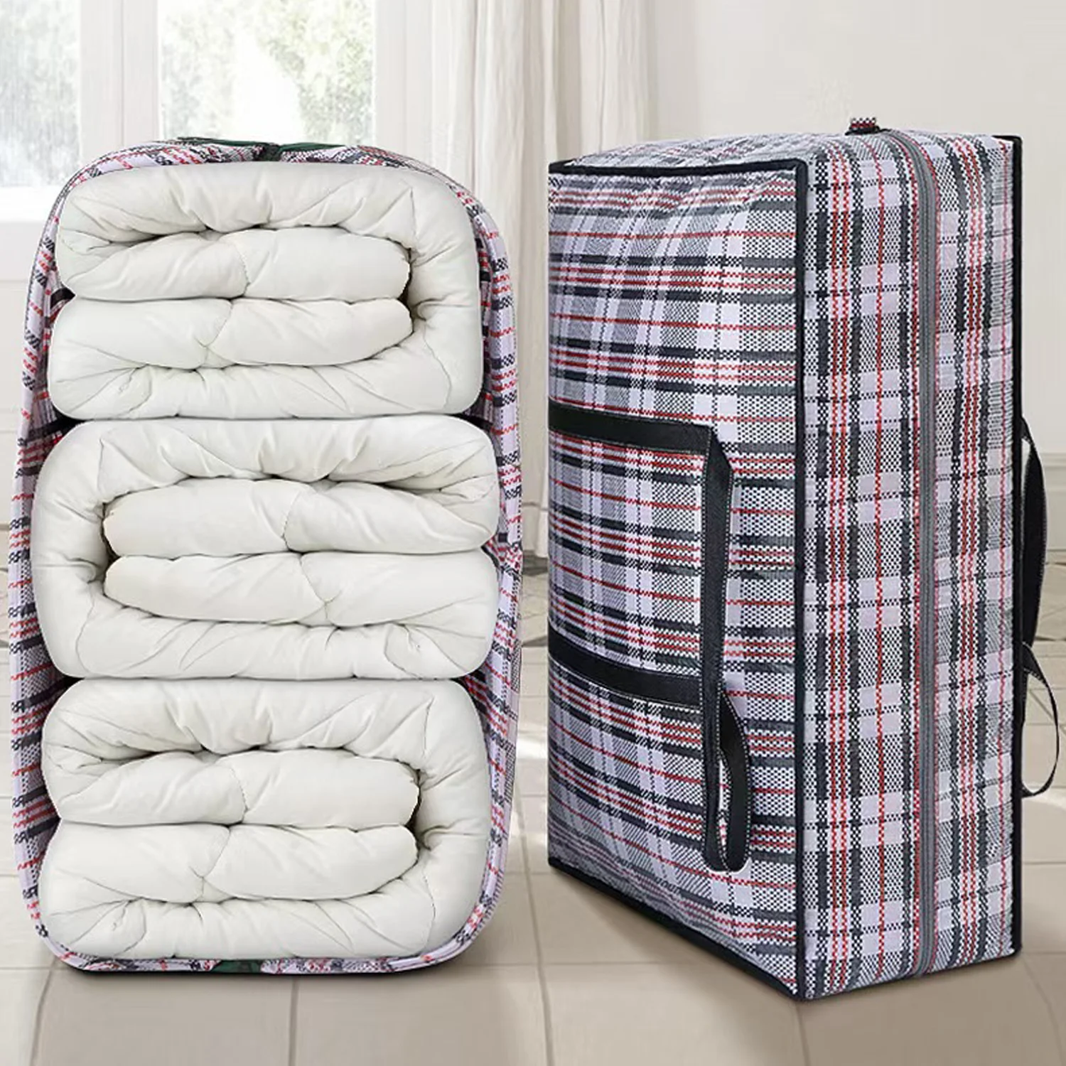 Large Heavy Duty Moving Bags Durable Clothes Storage Totes Strong Carrying Handles for Closet Organizing Moisture-Proof Striped