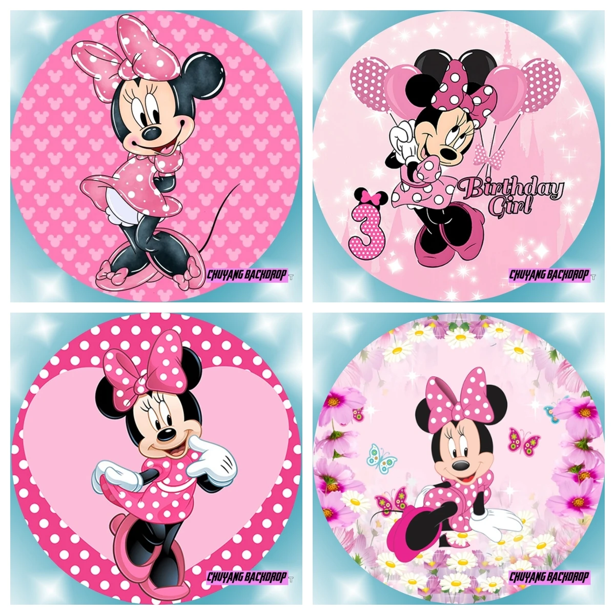 

Фон для фотосъемки с изображением мультяшных героев Диснея для дня рождения детей с изображением колец розы цветов Минни Маус чехол круглый фон