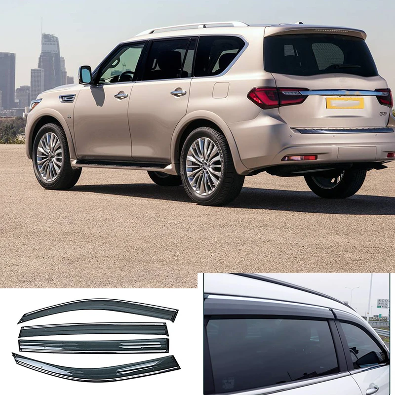 

FIT For 2014-2022 INFINITI QX80 Z62 For 2011-13 QX56 ABS stainless steel chrome Door Window Visor Vent Shades Sun Rain Guard 4PC