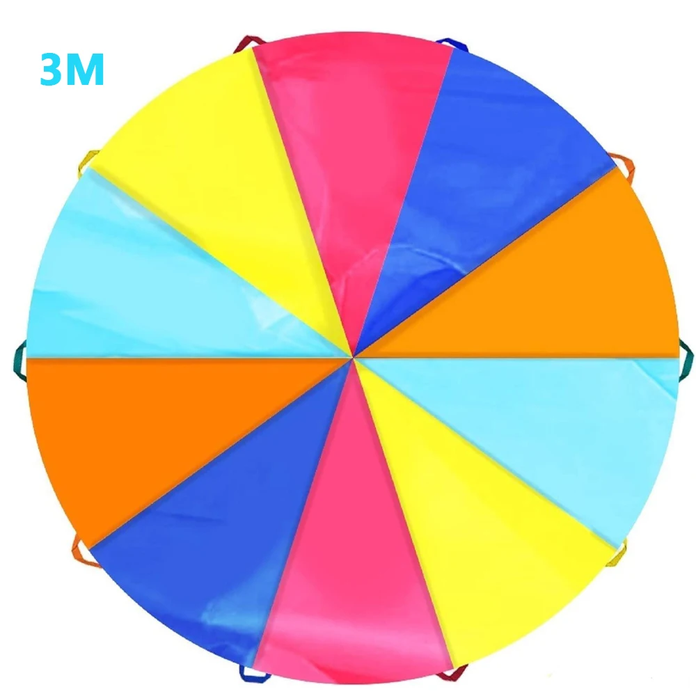 Play Parachute 8 Bracelet Dia 2m 3m Parachute with Handles Multicolored for Kids Outdoor Rainbow Umbrella Games Exercise Toy