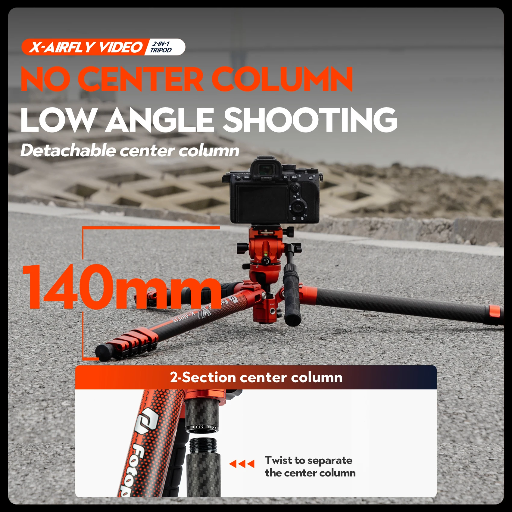 Fotopro X-Airfly Video Carbon Fiber Tripod 164CM Portable Travel Tripod for Camera with  Ball Head Fluid Head  Flip Lock