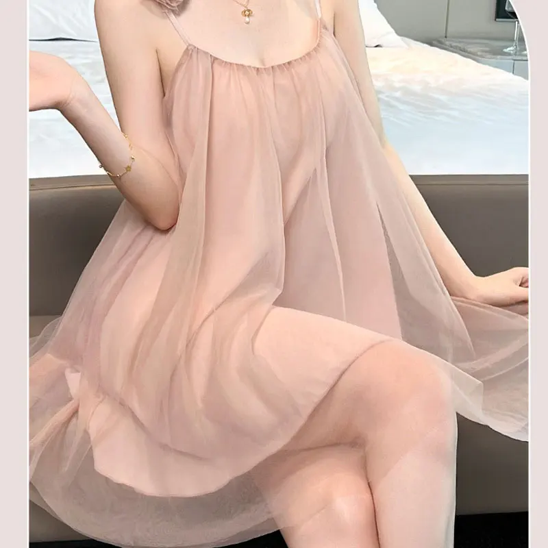 

Красивая шифоновая ночная сорочка на бретельках для женщин с мягкими чашечками и цветочным сетчатым узором, для домашнего ношения.