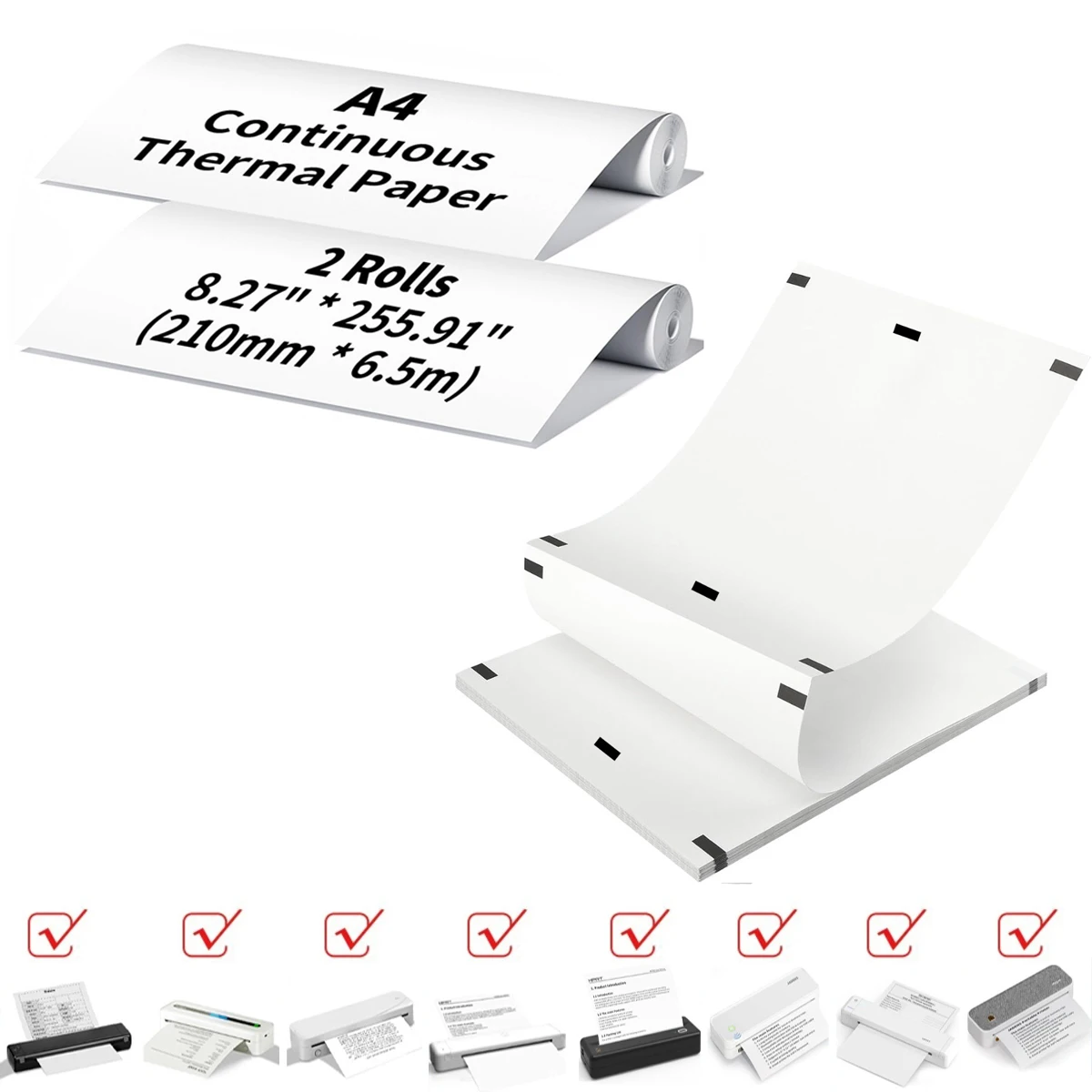 A4/US Letter Thermal Paper Rolls 100 Sheets Quick-Dry Waterproof for Office/Logistics/Medical Use A40/X8/M08F Printer Compatible