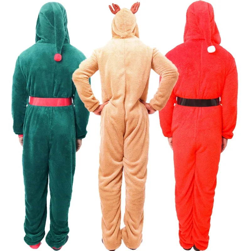 Elk Christmas Cosplay Costume adulto pigiama famiglia tuta Zip manica lunga Casual allentato con cappuccio pagliaccetto tuta per donna uomo