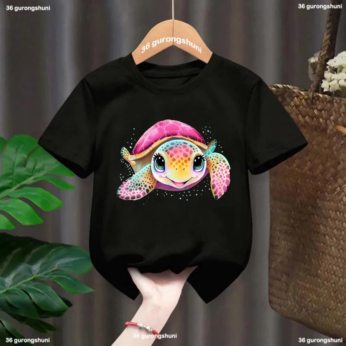 T-shirt unisexe Harajuku pour garçons et filles, nouveau, drôle, vie marine, tortue, imprimé animal, mode enfants, vêtements pour filles