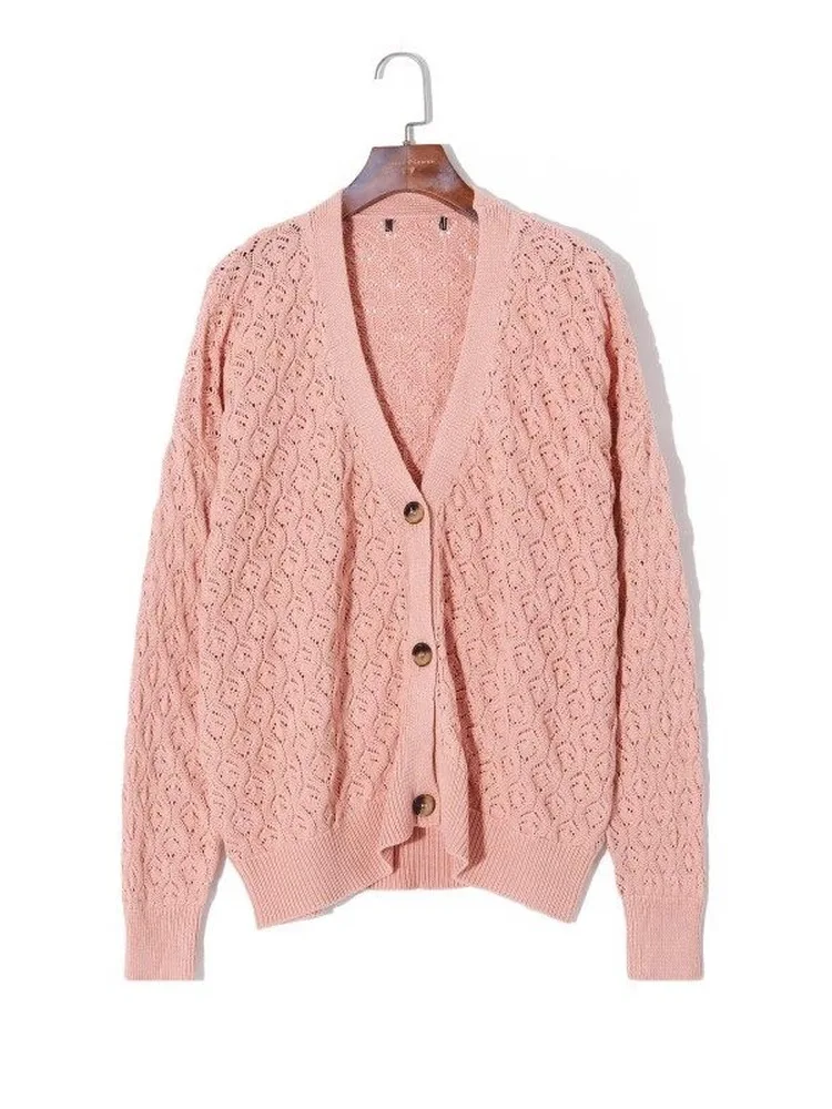 

Вязаный кардиган свободного кроя с V-образным вырезом, женский, повседневный, из полиэстера (50%) и других материалов (50%), весенняя модная верхняя одежда