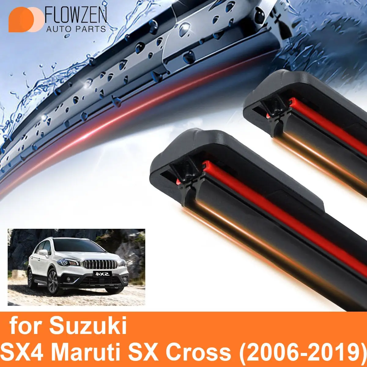 Car Windshield Wiper Blades for Suzuki SX4 Maruti SX Cross Double Rubber Frameless Bracketless WipersSoft Accessories