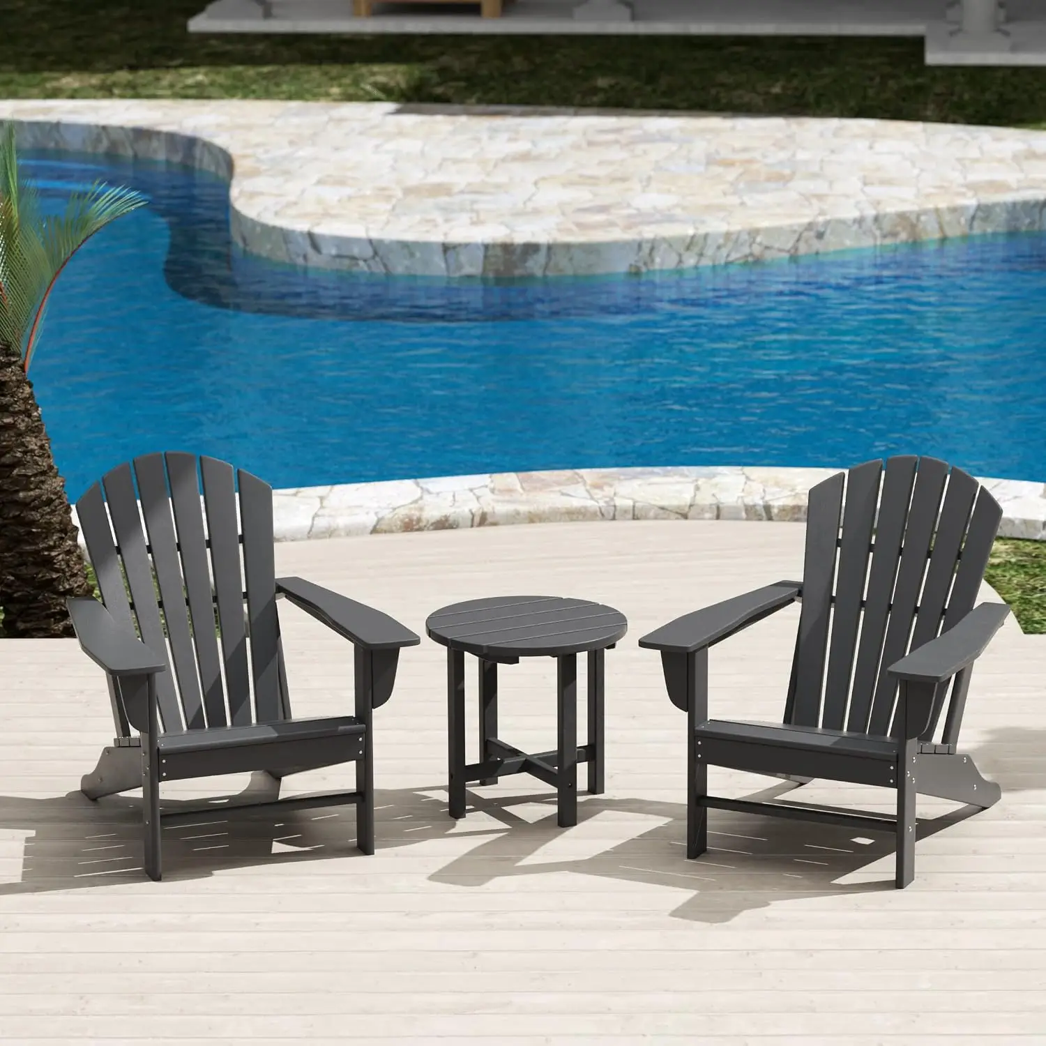 Outdoor Adirondack Chair 3-Piece Set with Side Table, Patio Furniture, Gray, Customized