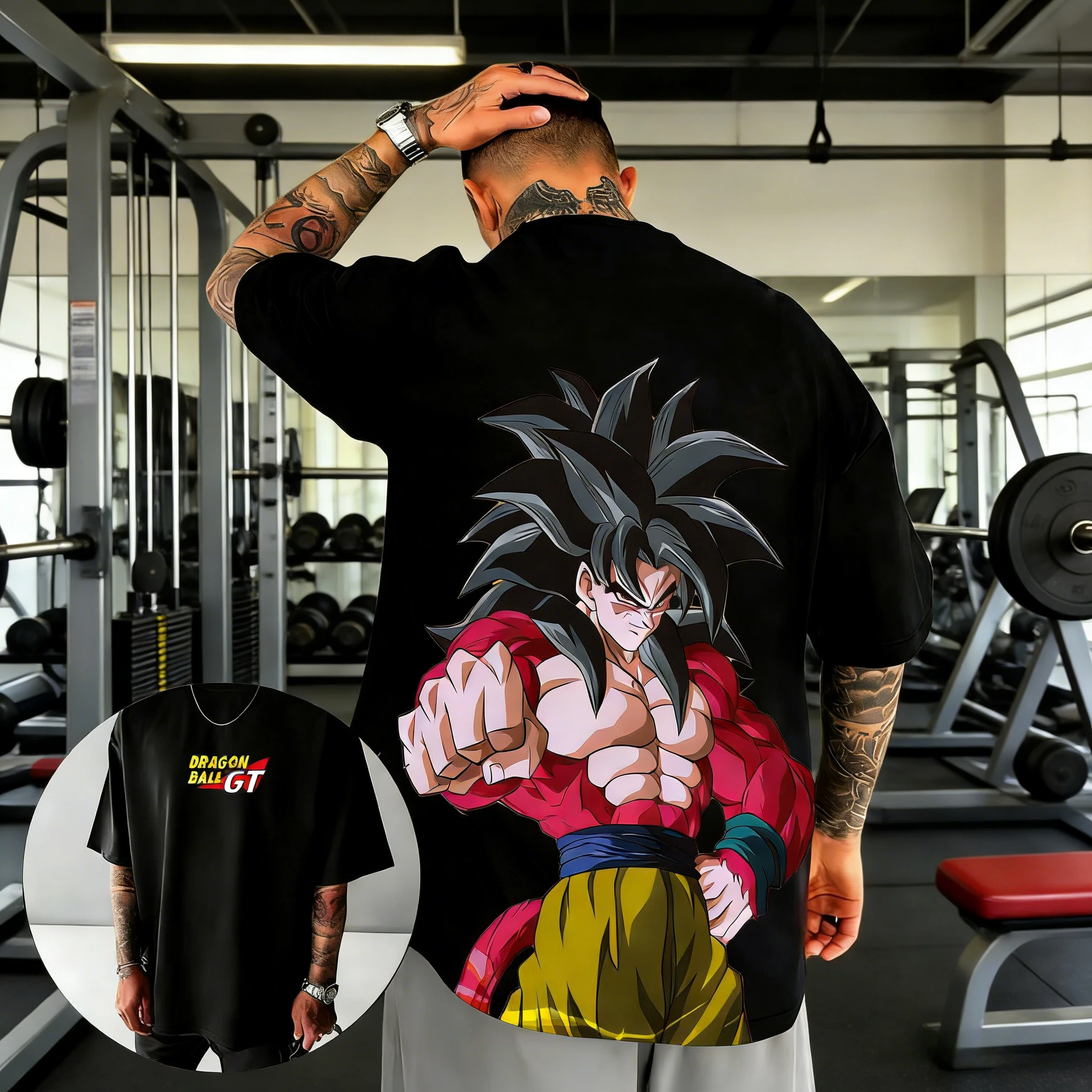 

Men's Oversized T-shirt Anime Dragon Ball GT Super Saiyan 4 Son Goku Print Short Sleeve Tops Fitness Gym Streetwear Hip Hop Tees