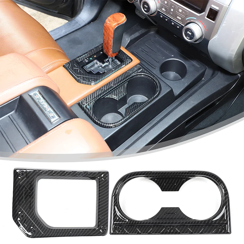 

For Toyota Tundra 2014-2021 Car Center Console Gear Shift Panel/Cup Holder Decorative Frame ABS Carbon Fiber Automotive Parts