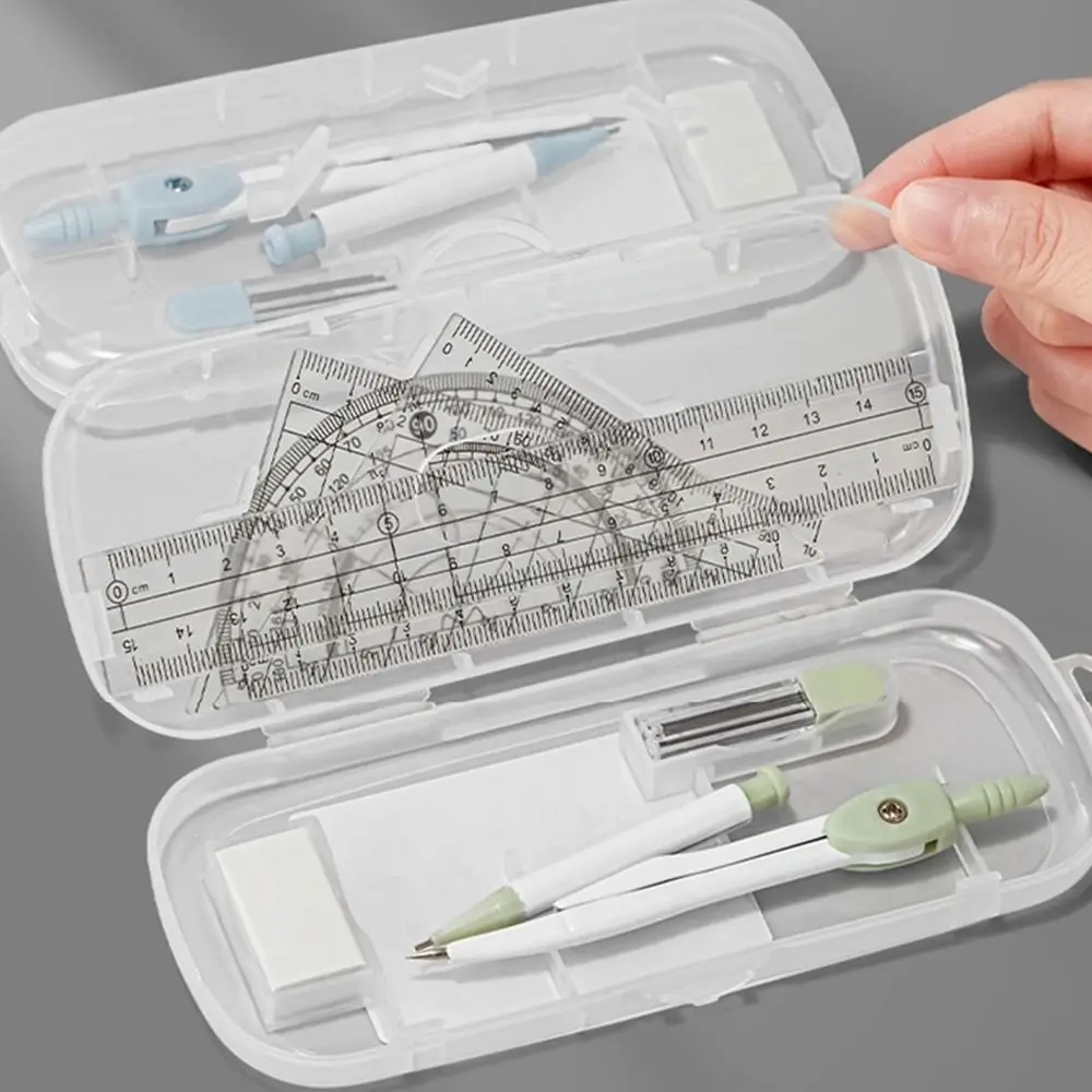 8PCS/Set Plastic Ruler Compasses Set Eraser Transparent Measuring Ruler Straight Ruler Set Square Protractor School Office