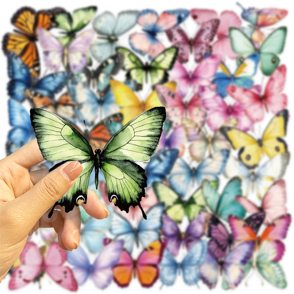 50pcs Aesthetic Transparent Cartoon Colored Butterfly Stickers Pack Guitar Journal Phone DIY Sticker Scrapbooking Supplies