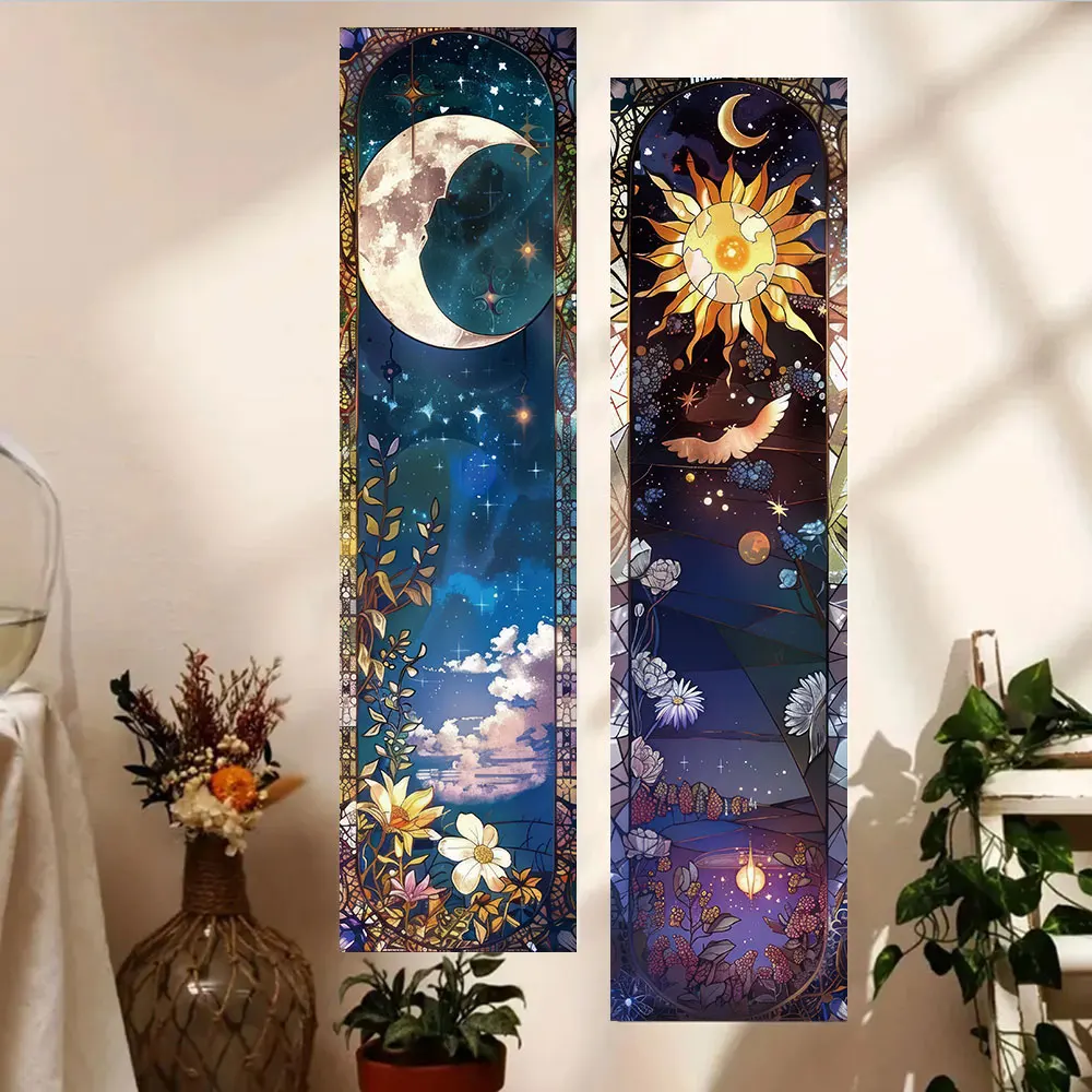 Landschaft Sonne und Mond vertikale Wandteppich Wandbehang Blumen & Pflanzen Sternenhimmel Wanddekoration ästhetische Wandteppich Home Decor