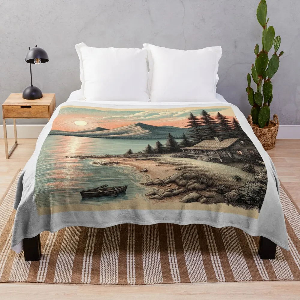 

A Vintage Illustration of Lake Winnipesaukee Throw Blanket sofa bed Thins Blankets