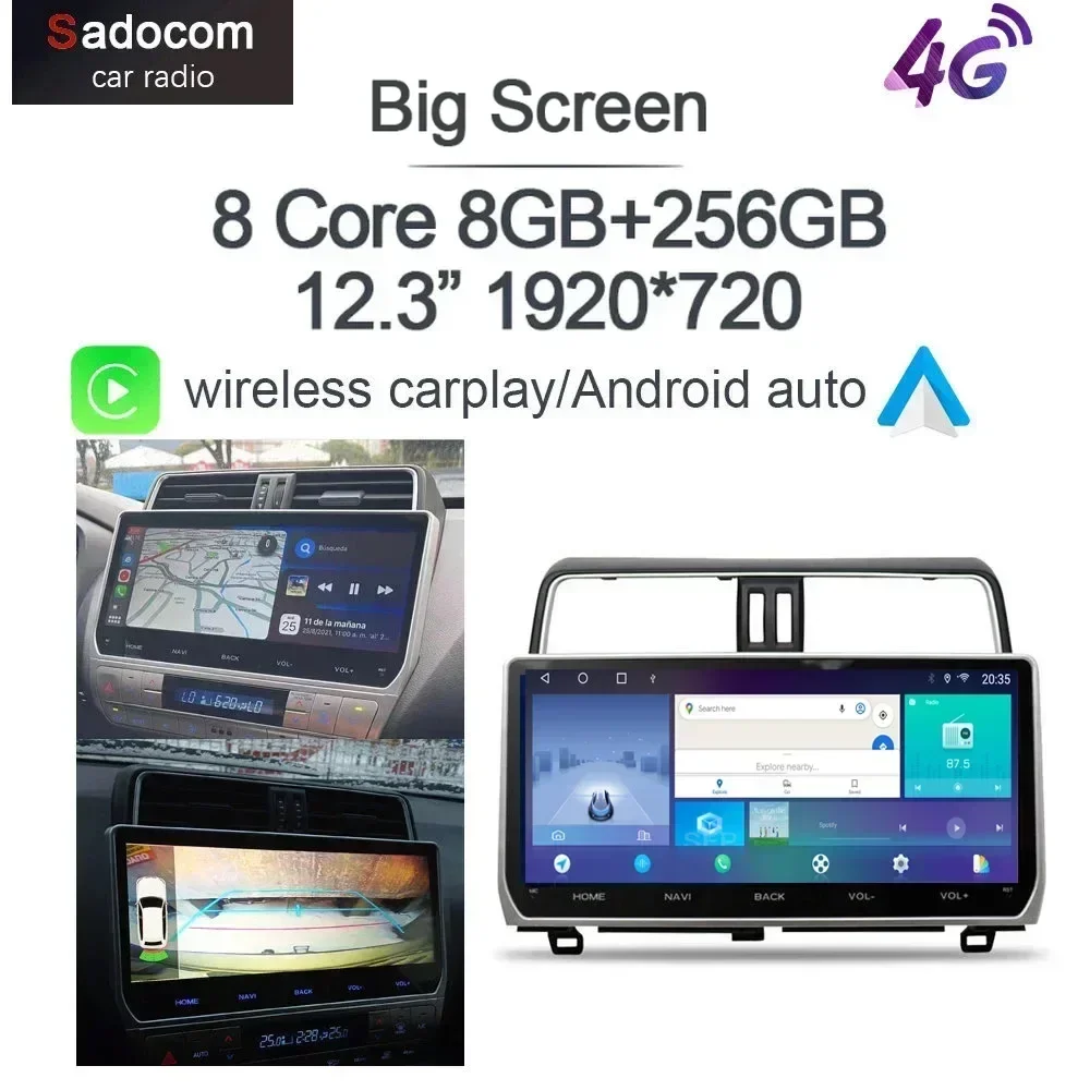 Lecteur DVD de voiture QLED, Carplay, Radio, GPS, WiFi, Android 1920, 8 Go + 720 Go, 12.3 ", 13.0x128, Toyota, Land Cruiser, Prado, 150, 2018 - 2022