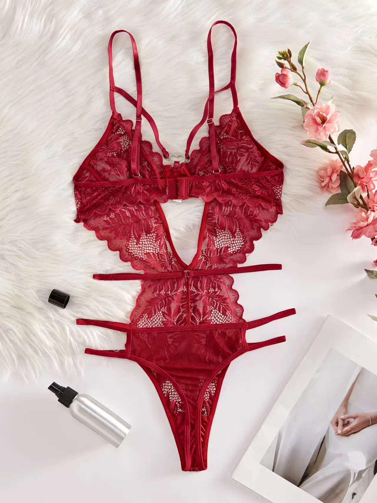 جديد مثير الدانتيل الشفاف بروتيل بذلة جوفاء عارية الذراعين المرأة بيجامة الحسية المثيرة الساخن رقيقة جدا العميق الخامس الرقبة ارتداءها #3