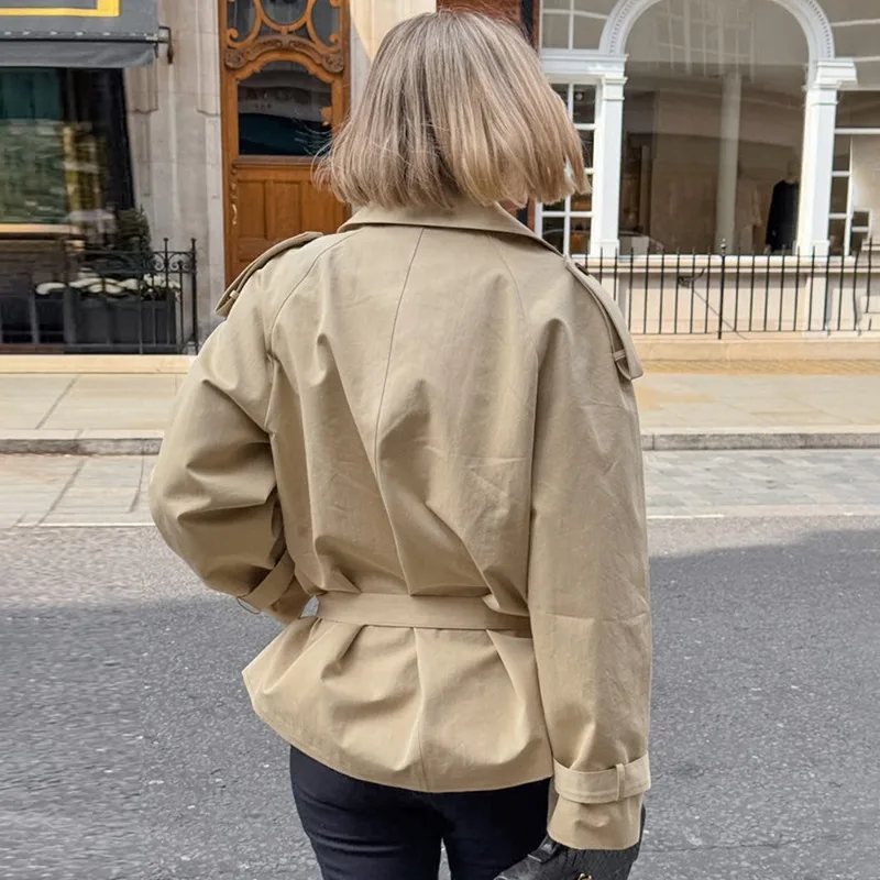 탈렌자 여성 브라운 트렌치 코트 재킷 패션 라펠 벨트 패치워크 빈티지 캐주얼 코트 2025 가을 오피스 레이디 여성 아우터웨어