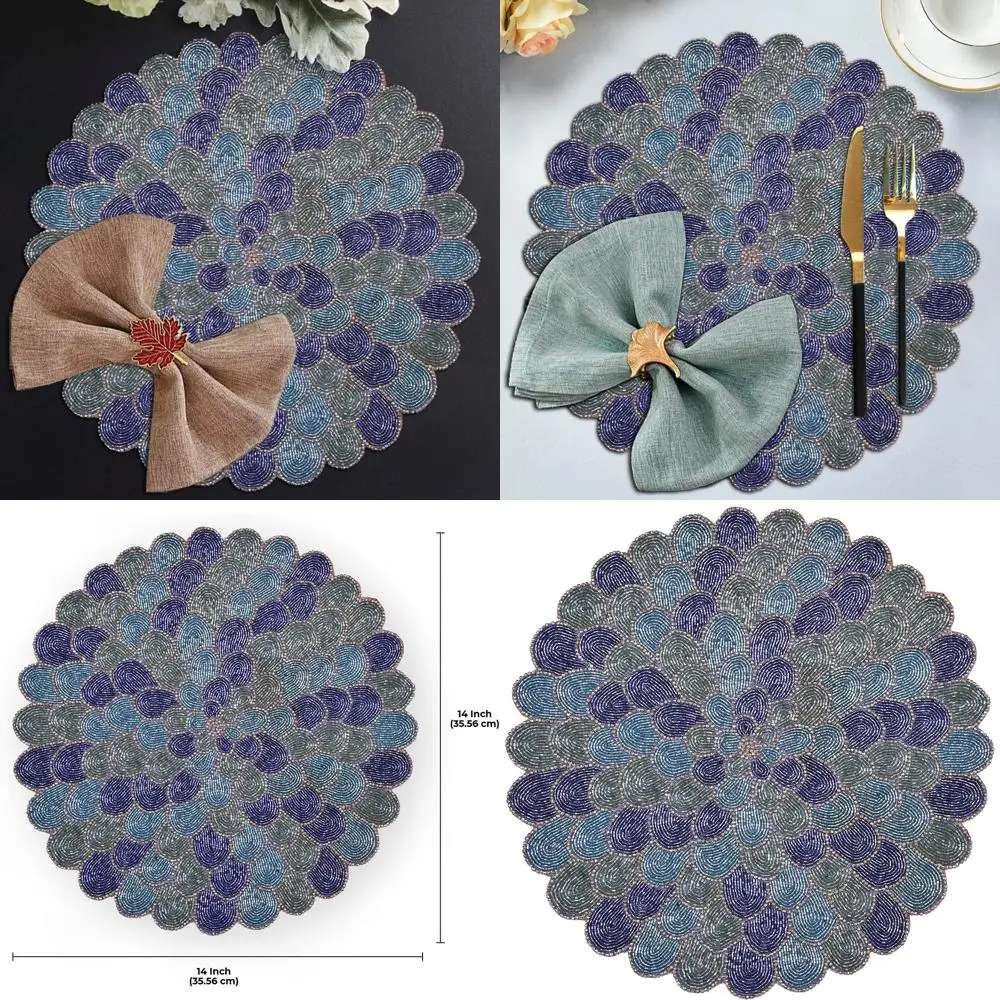 

Набор из 4--15-дюймовых салфеток из бисера, термостойких декоративных ковриков для дома, кухни, офиса и особых случаев, сине-зеленый