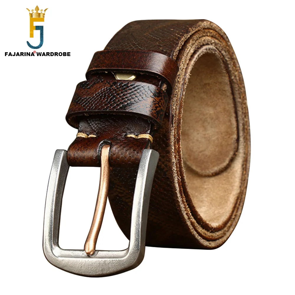 FAJARINA 3.8cm Wide Top Level Quality Solid Thickened Pure Cowskin Leather Belt