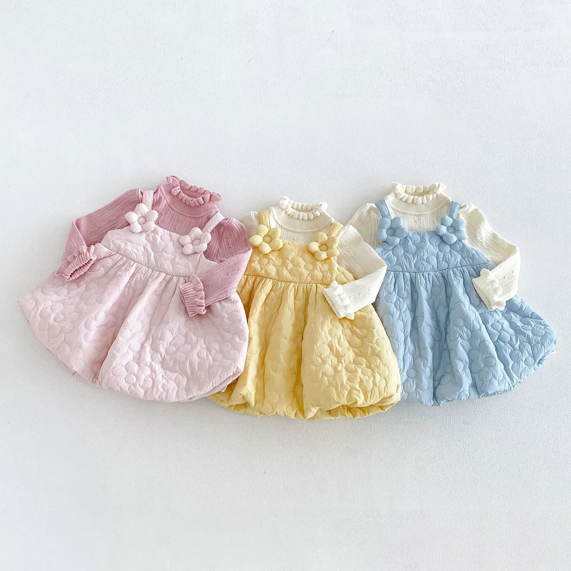 2026 Girls Cute Flower Printed Quilted Bloomers Dress 2026 Winter Baby Thick Floral Strappy Dress Kids Skirt