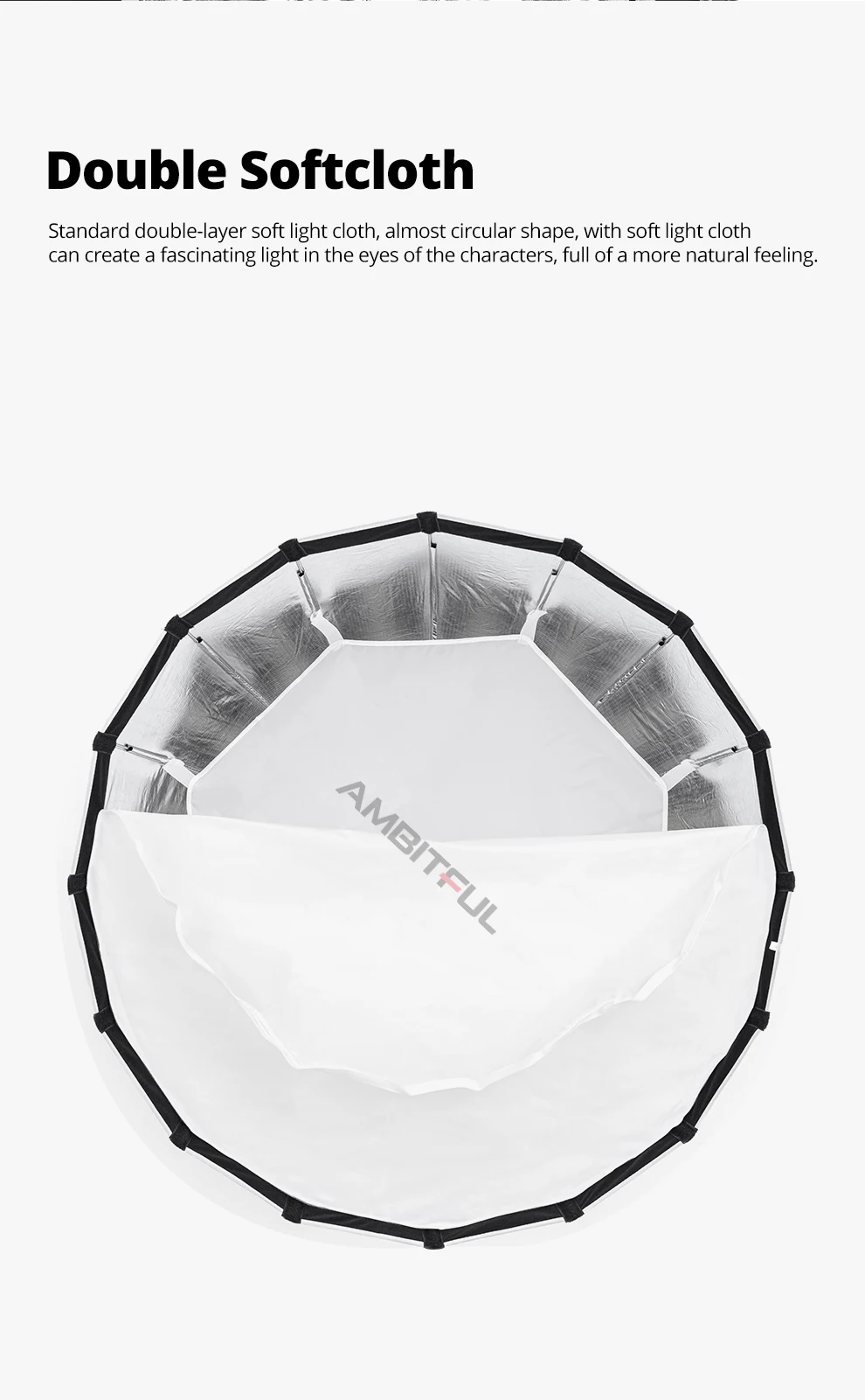 AMBITFUL P70 P90 P120 Parabolische Deep-Softbox mit Bowens-Montage und Schnellverschlussgitter – Detail 6