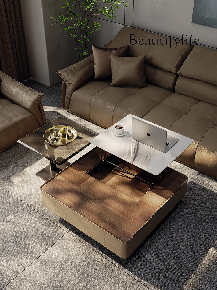 Nordic Style Multi-Functional Square Saddle Leather Tea Table