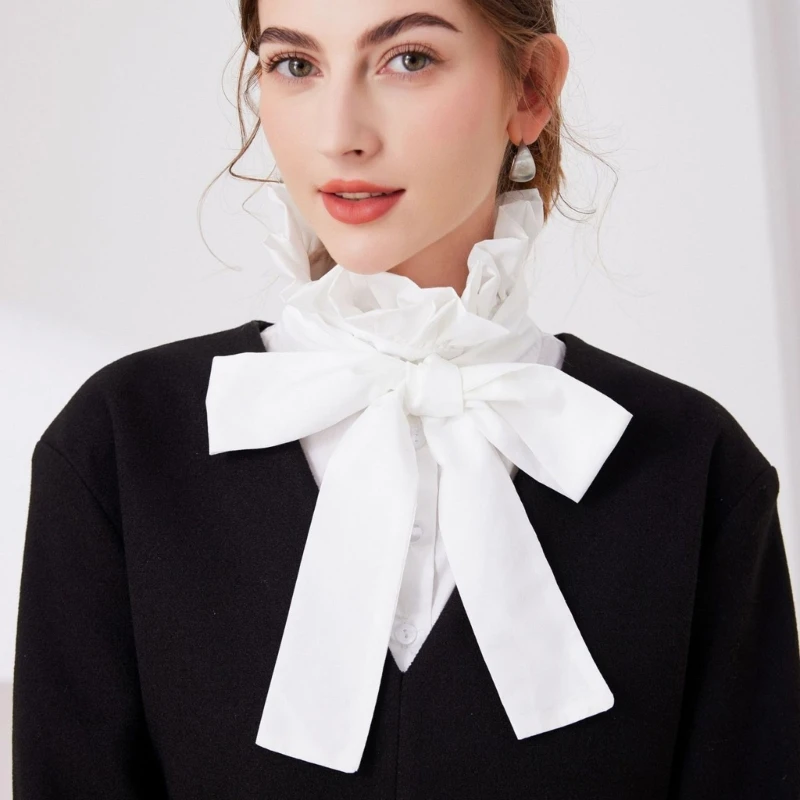 Ruffled Bows Tie 가짜 칼라 의류 액세서리 여성 패션 탈착식 칼라 버튼 다운 하프 셔츠 블라우스