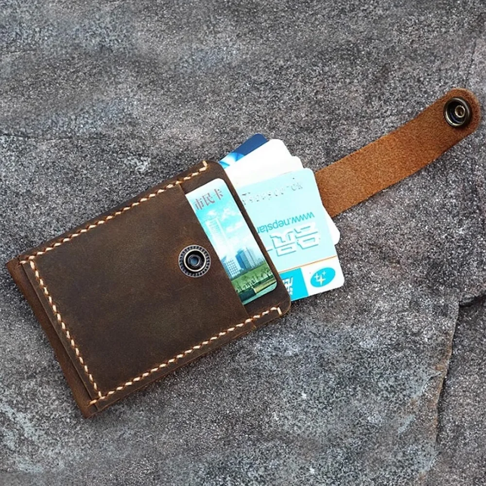 Handmade Crazy Horse Leather Card Holder Wallet for Men, Slim Front Pocket Credit Card Case with Multiple Slots