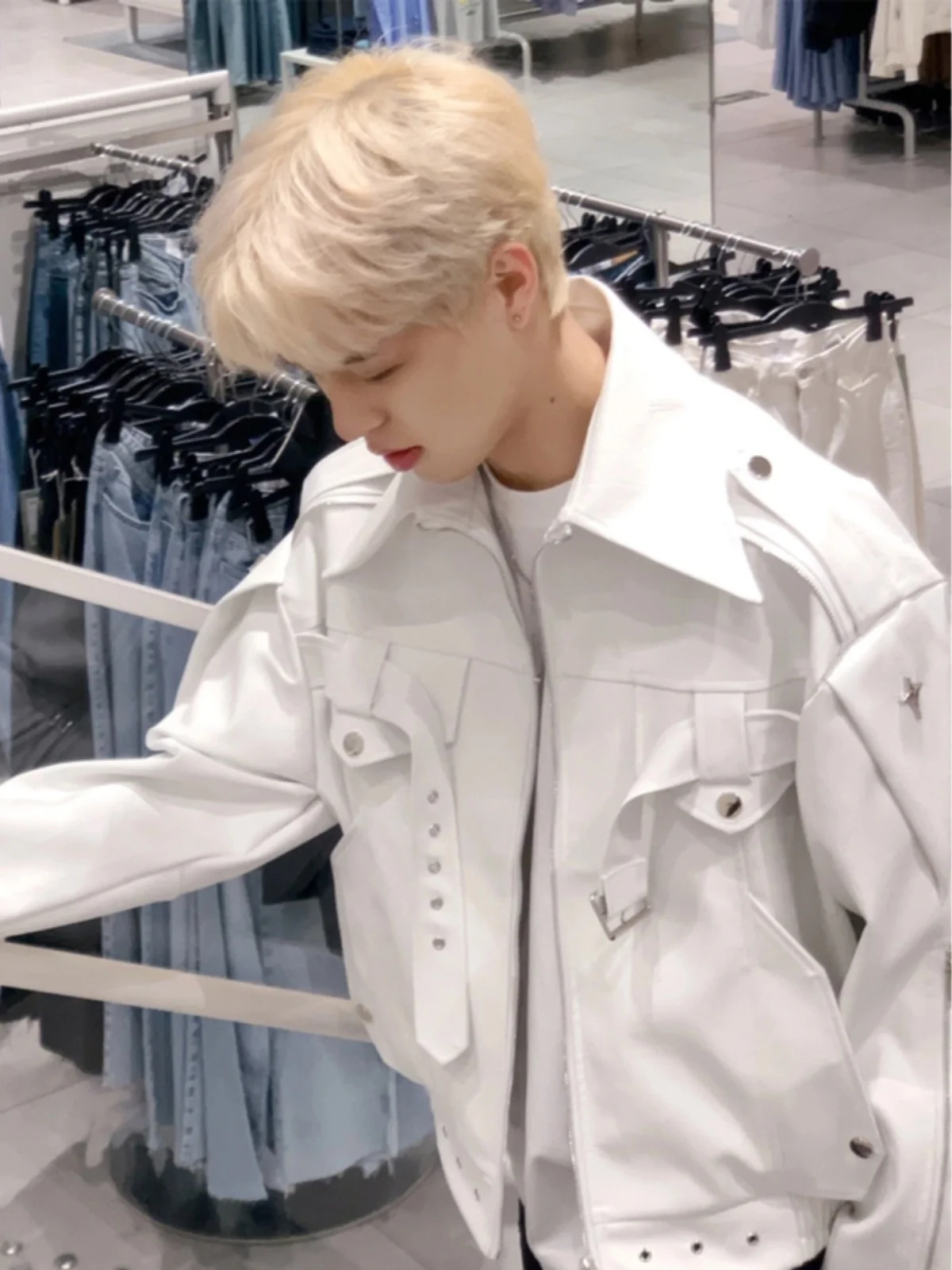 

Мужская кожаная куртка American High Street Slim Fit белого цвета, весенне-осенняя, модная, брендовая, в стиле мотоциклетной куртки, повседневная, стильная