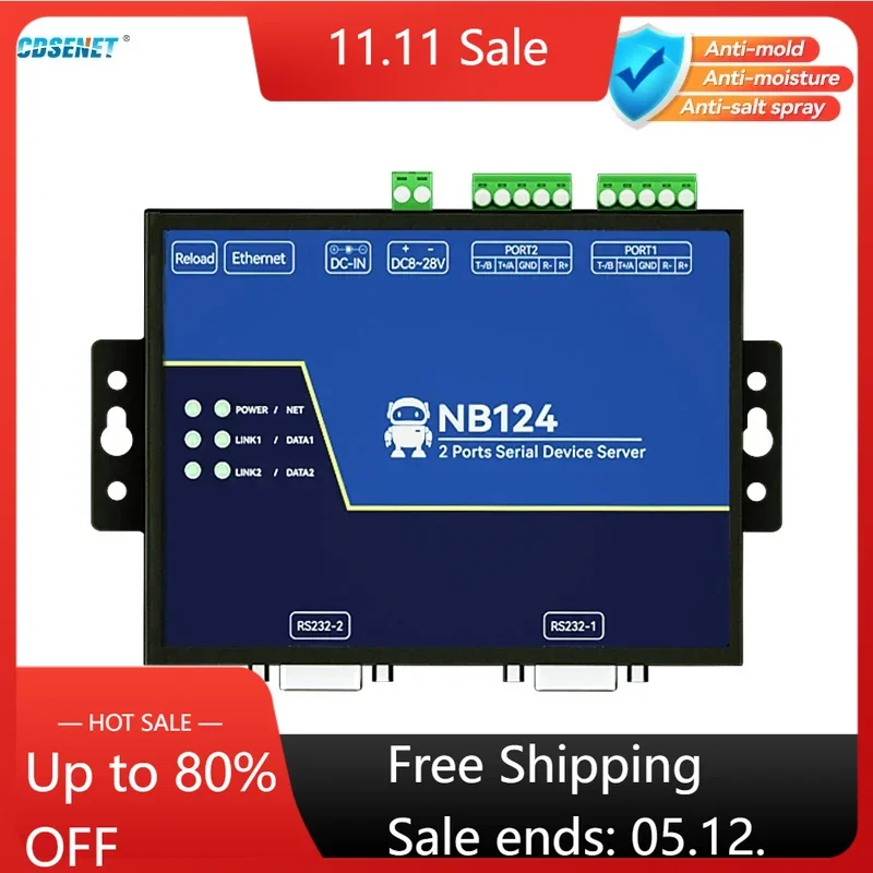 

2 Channel RS485 RS232 RS422 to Ethnernet Serial Server CDSENET NB124/NB124-V2 TCP UDP MQTT HTTP Modbus Gateway TCP- RTU Watchdog