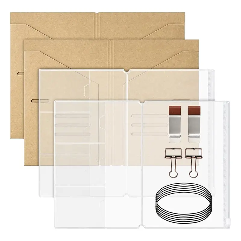 A5 Traveler' S Journal Insert Kit Includes Folders, PVC Pouches, Pen Holders, Clips& Bands For Notebook Organizer