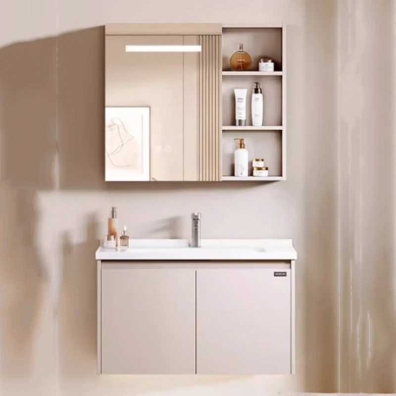 European Waterproof Bathroom Cabinet Led Nordic Toilet Makeup Bathroom Vanity Mirror Space Saving Meuble Salle De Bain Furniture