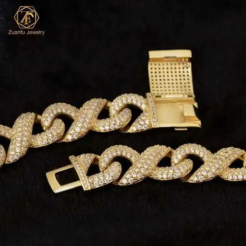 

Wholesale Fine Jewelry Bracelets 6mm 8mm 10mm 12mm 925 Silver Hip Hop Iced Out Vvs Diamond Moissanite Cuban Link Bracelet Men