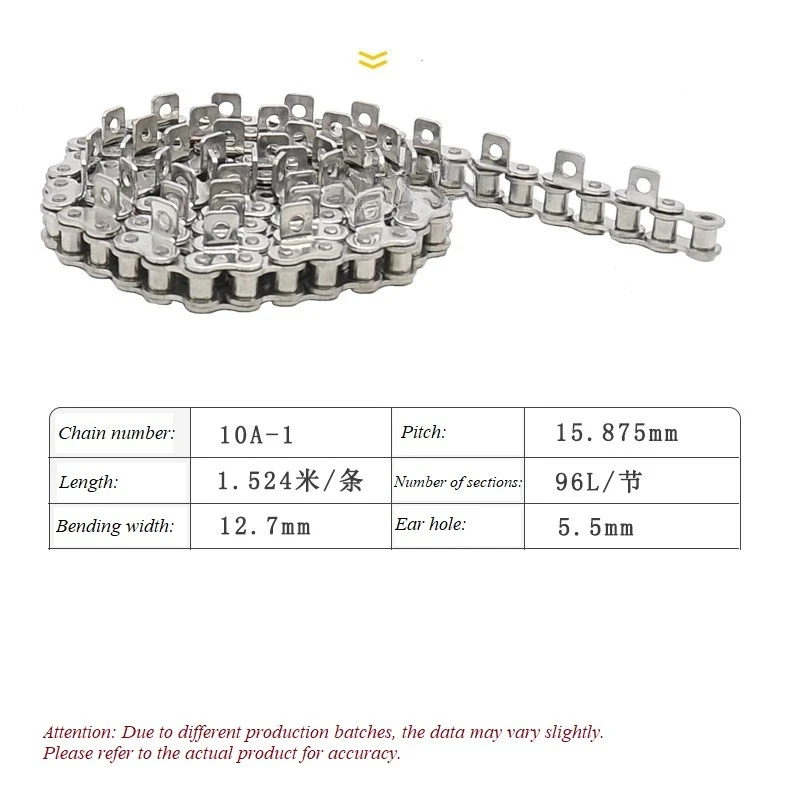 10A-1 304 Stainless Steel Single Side Bent Ear Single Hole Chain 1.524 Meter Short Pitch Roller Chain For Transmission