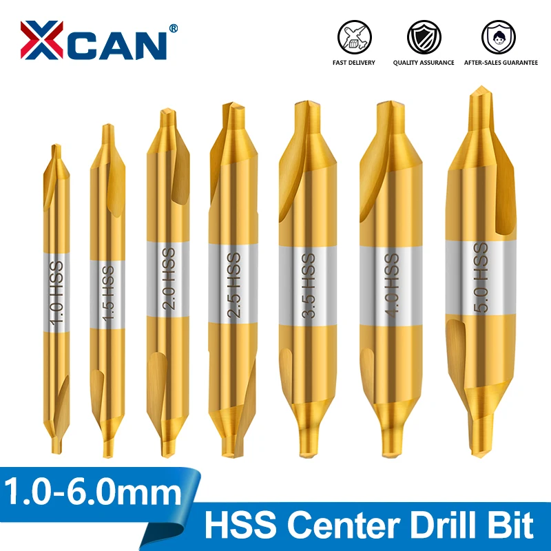 XCAN 1.0-6.0mm HSS Center Drill Bit 60 Degree Countersinks Angle Bit Ti-Coated Metal Centering Drill Bit For Lathe Metalworking