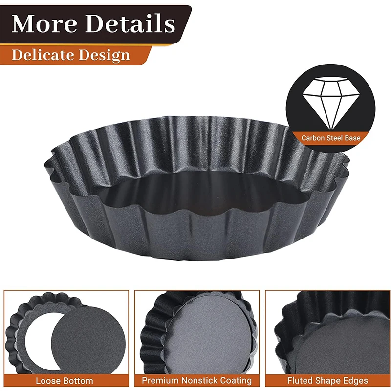 LMETJMA 6 Size Mini Tart Pan with Removable Bottom Carbon Steel Quiche Pie Pan Nonstick Round Tartlet Mold for Pies Tart JT234