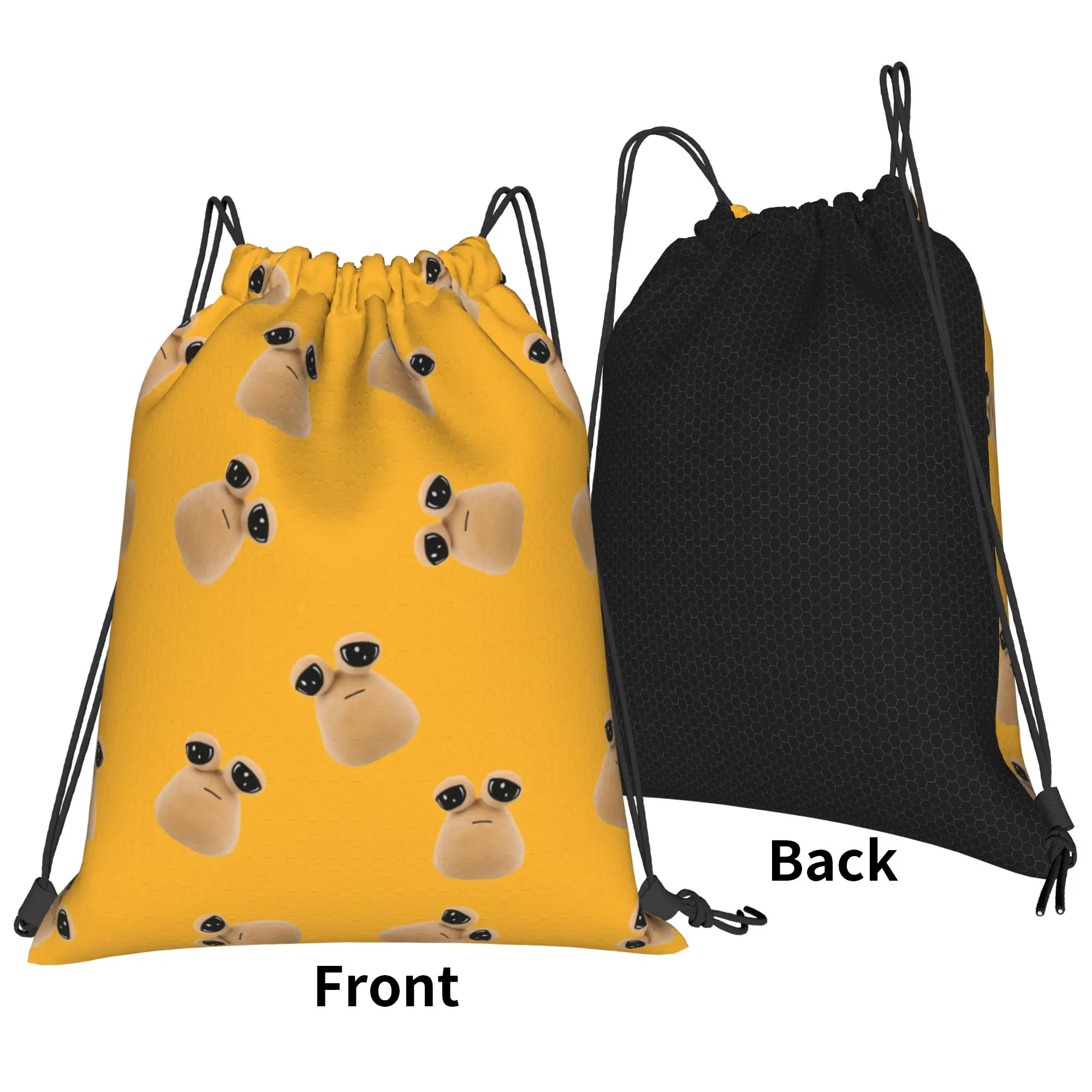 My Pet Alien Pou Bag Drawstring Backpack Gym Sackpack Water Resistant Game Cartoon String Bag Working Out 36cm (W) x 43cm (H)