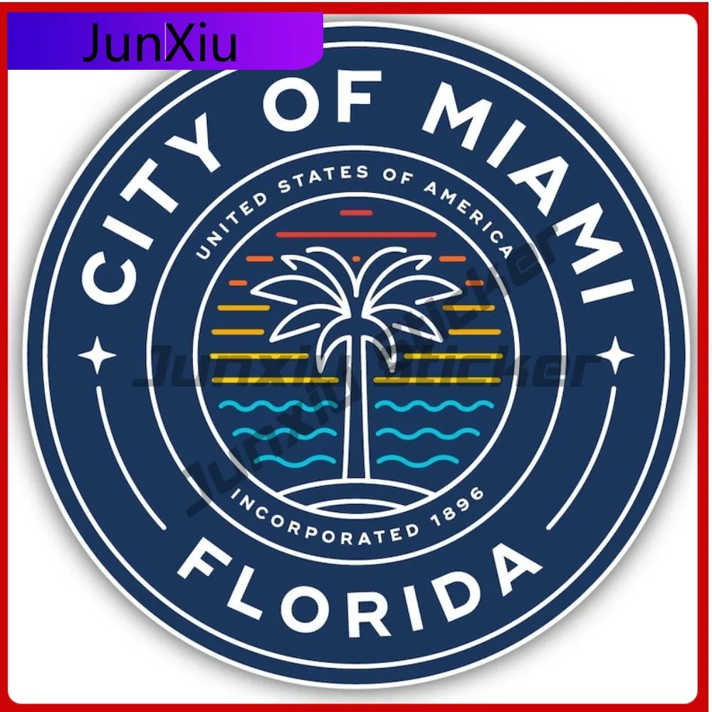

City Of Miami Round Vinyl Sticker Waterproof Scratch-proof Suv Window Screen Camping Car Sticker Tent W205 Decals Front Bumper