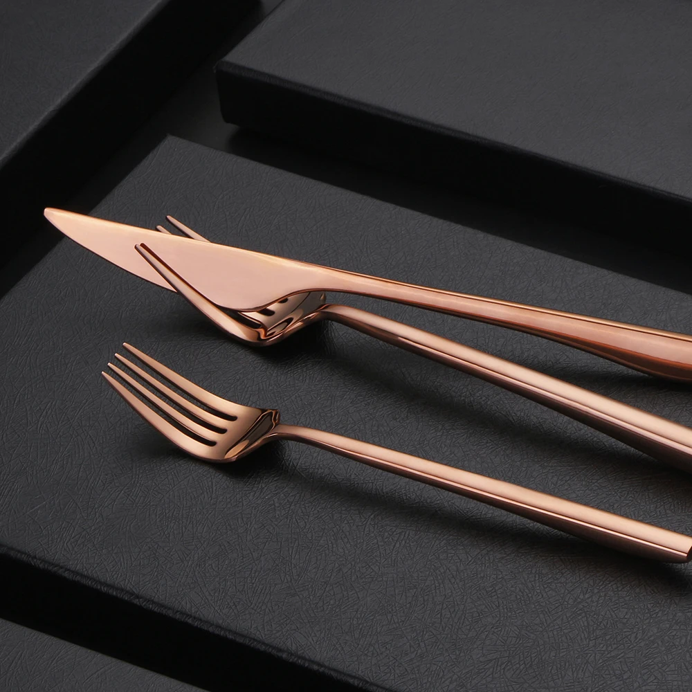 2/3/4/5/6 Set Cutlery Set Stainless Steel Tableware Rose Gold Dinnerware Mirror Knife Fork Spoon Set Kitchen Utensils Flateware