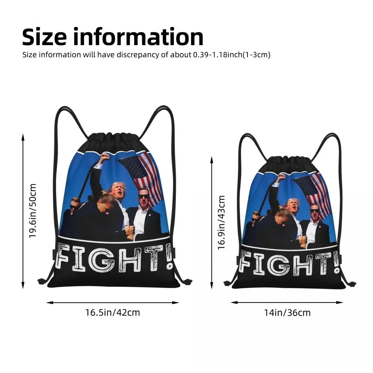 Presidente Trump Fight Backpack, Drawstring Basketball Bags, Gym Bag, suporte resistente à água, String Sackpack para Yoga, 2024