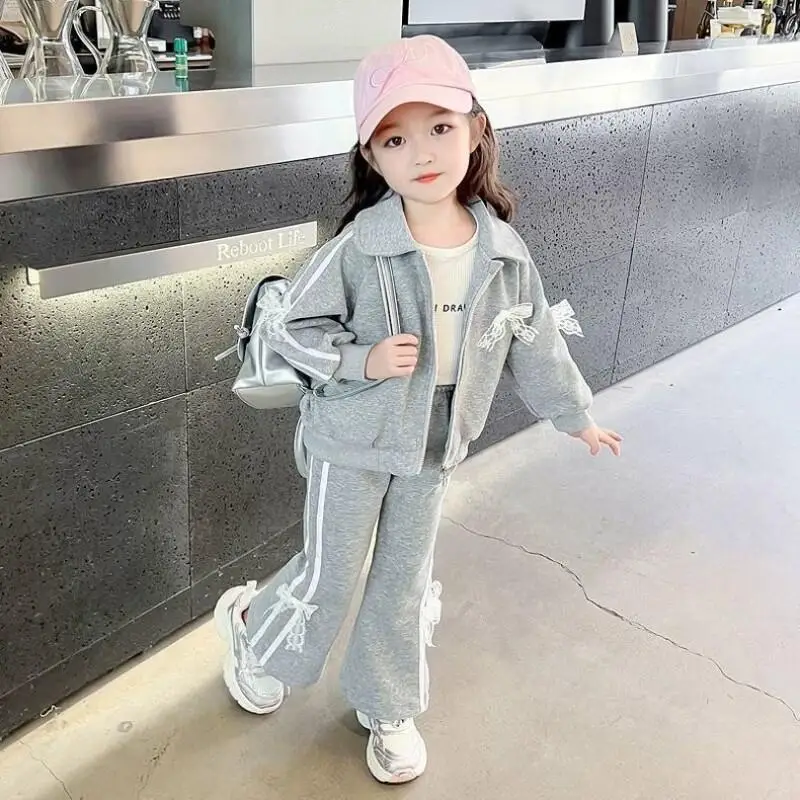 

Girl Sportswear 2-Piece Set Spring Autumn Zip-Up Jacket Tops Pants Coat Jacket Child Kawaii Fashion New Style Casual Clothing