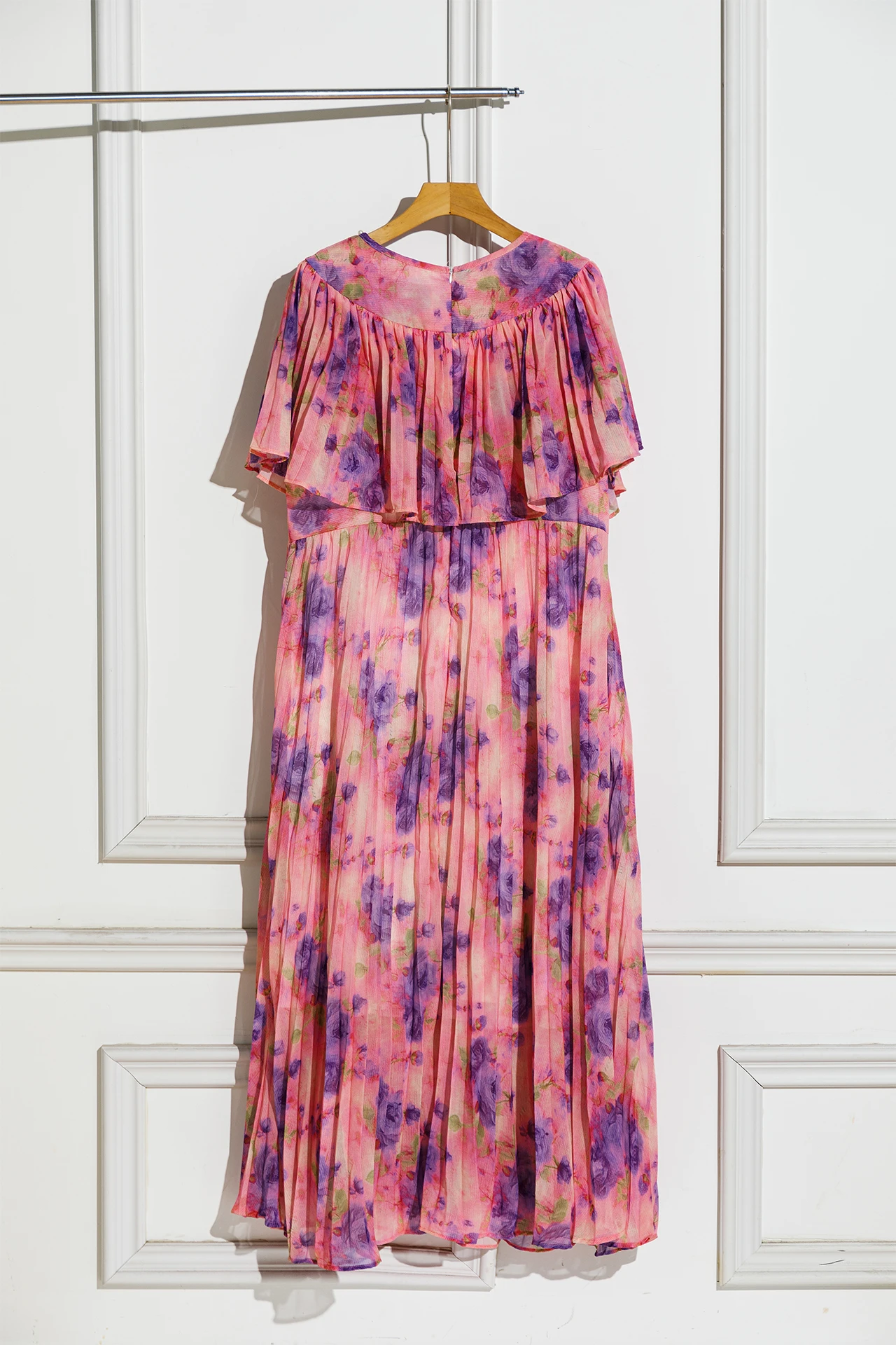 Vestido con estampado bohemio y manga de hoja de loto con cuello redondo y cuentas, vestidos largos plisados ajustados con cintura de lujo francesa, vestido de vacaciones de verano para mujer