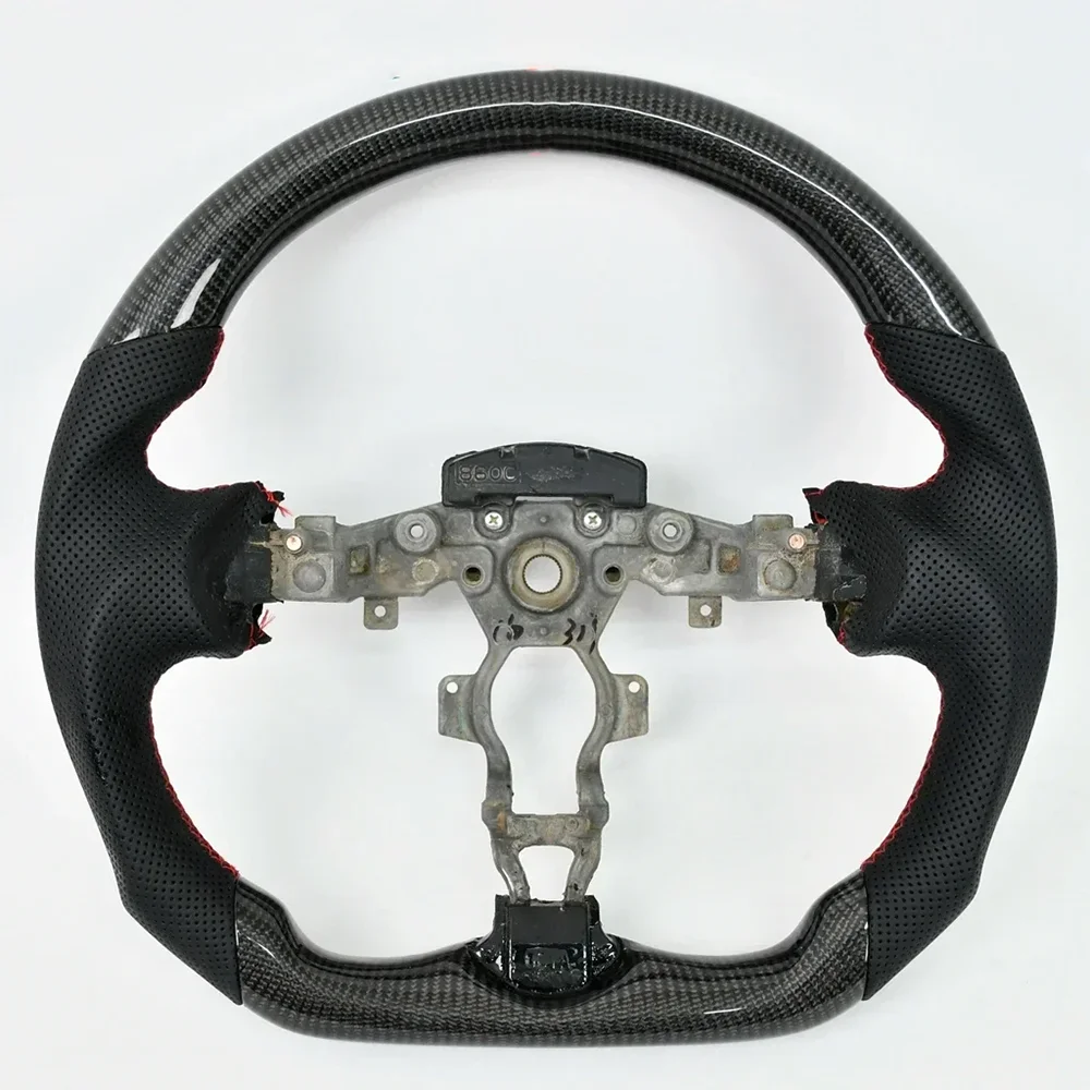 Volante de fibra de carbono Real para Nissan 370Z, volante deportivo de carreras con costuras rojas de cuero, 2009-2021