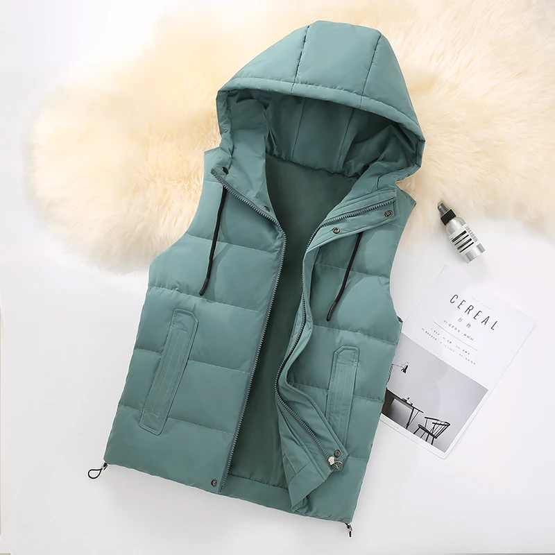 

New Versatile 80 White Duck Down Hooded Vest Fashionable Women'S Autumn And Winter Waistcoat Thickened Warm Coat