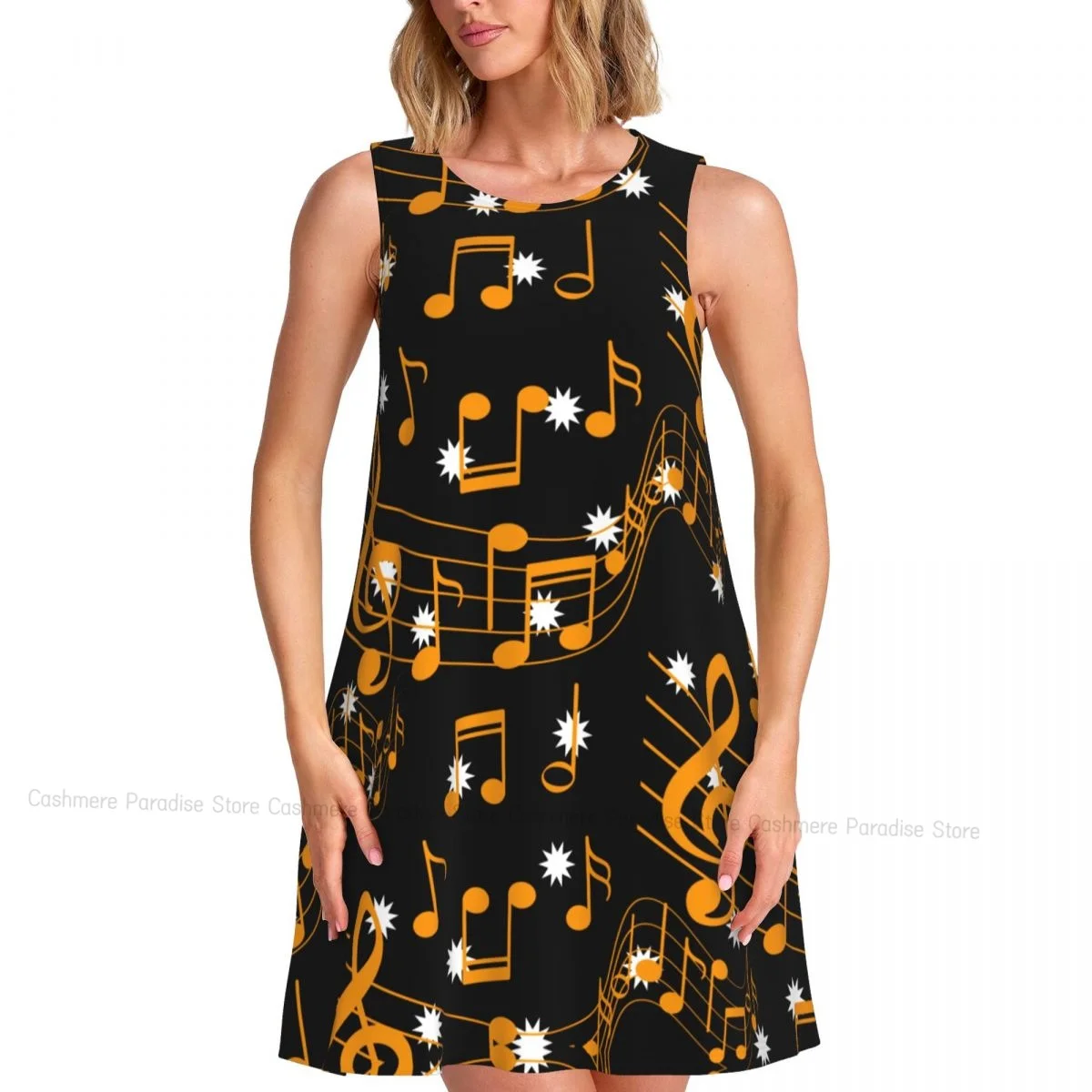 Robes d'été pour femmes, t-shirt de plage, sans manches, Note de musique abstraite, décontractée, ample, débardeur, 2025